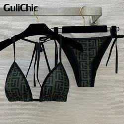 Gulichic-女性のためのセクシーなビキニセット、休暇のビーチ、プリントされたホルターネック、腕立て伏せブラ、三角形の包帯、ブリーフの水着、3.6