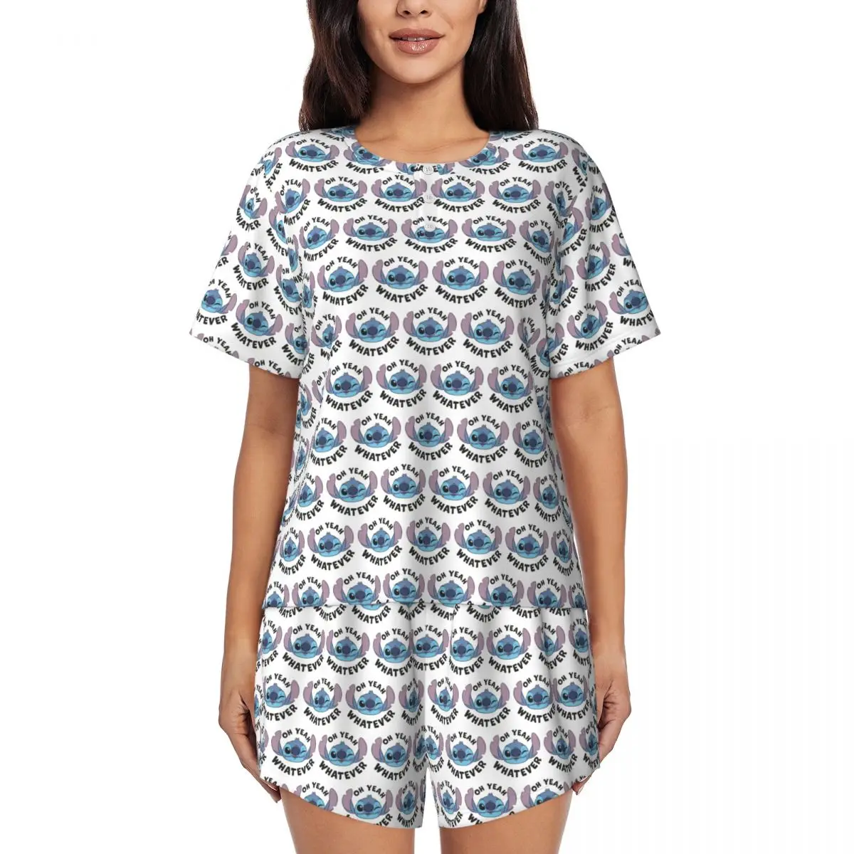 

Cartoon Anime Manga Stitch Pajamas Set for Women Short Sleeve Sleepwear Loungewear 2 Piece Pjs