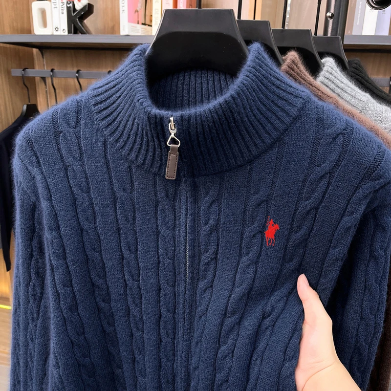 Hochwertiger Herren-Pullover Designer-Marke Klassischer Paul Pony Bestickter Reißverschluss Stehkragen Herbst Winter Koreanischer Lässiger Strickpullover – Detail 20