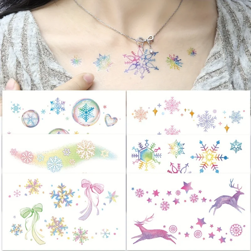 8 tatuajes temporales brillantes de copos de nieve-8 hojas, diseños brillantes de hielo y nieve para maquillaje de fiesta de Navidad, bolsas de regalos