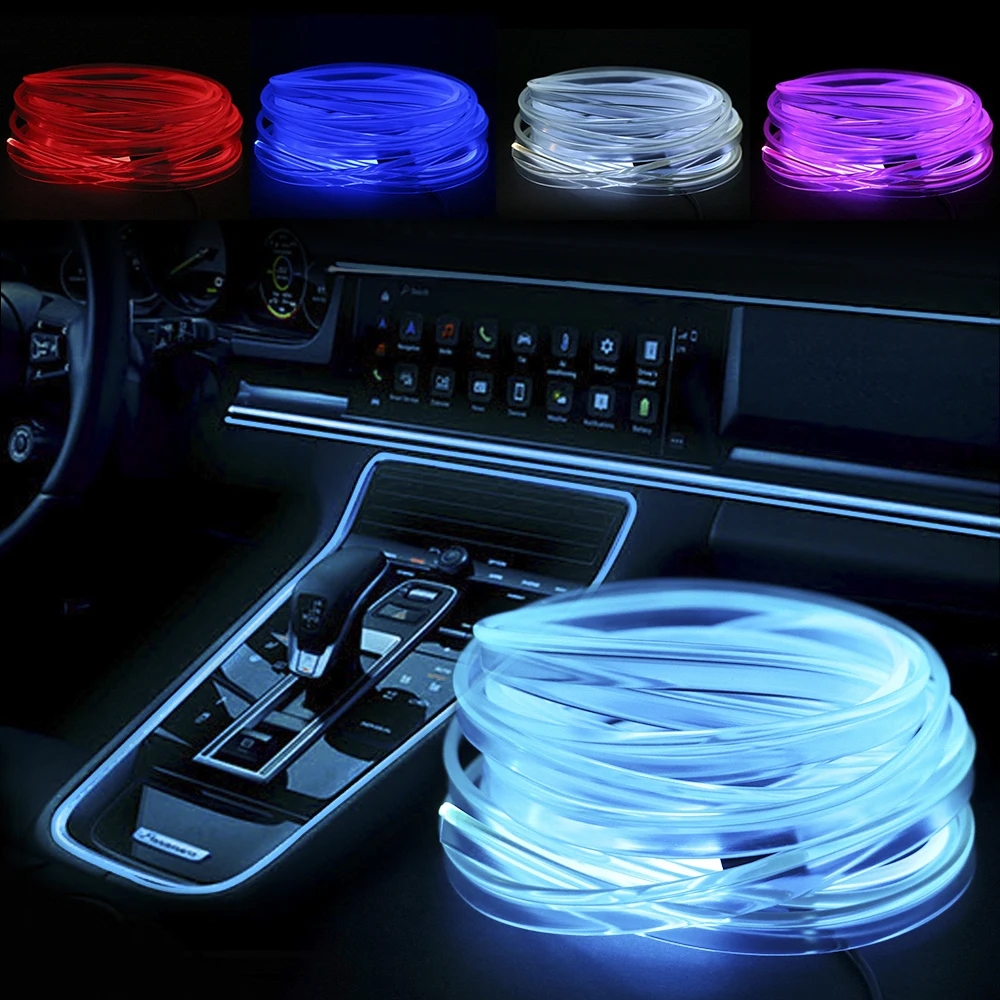 1/2/3/4/5m Car RGB LED Lights Strips Interior Decoration Ambient USB EL Wiring Flexible DIY Door Dashboard Atmosphere Neon Light