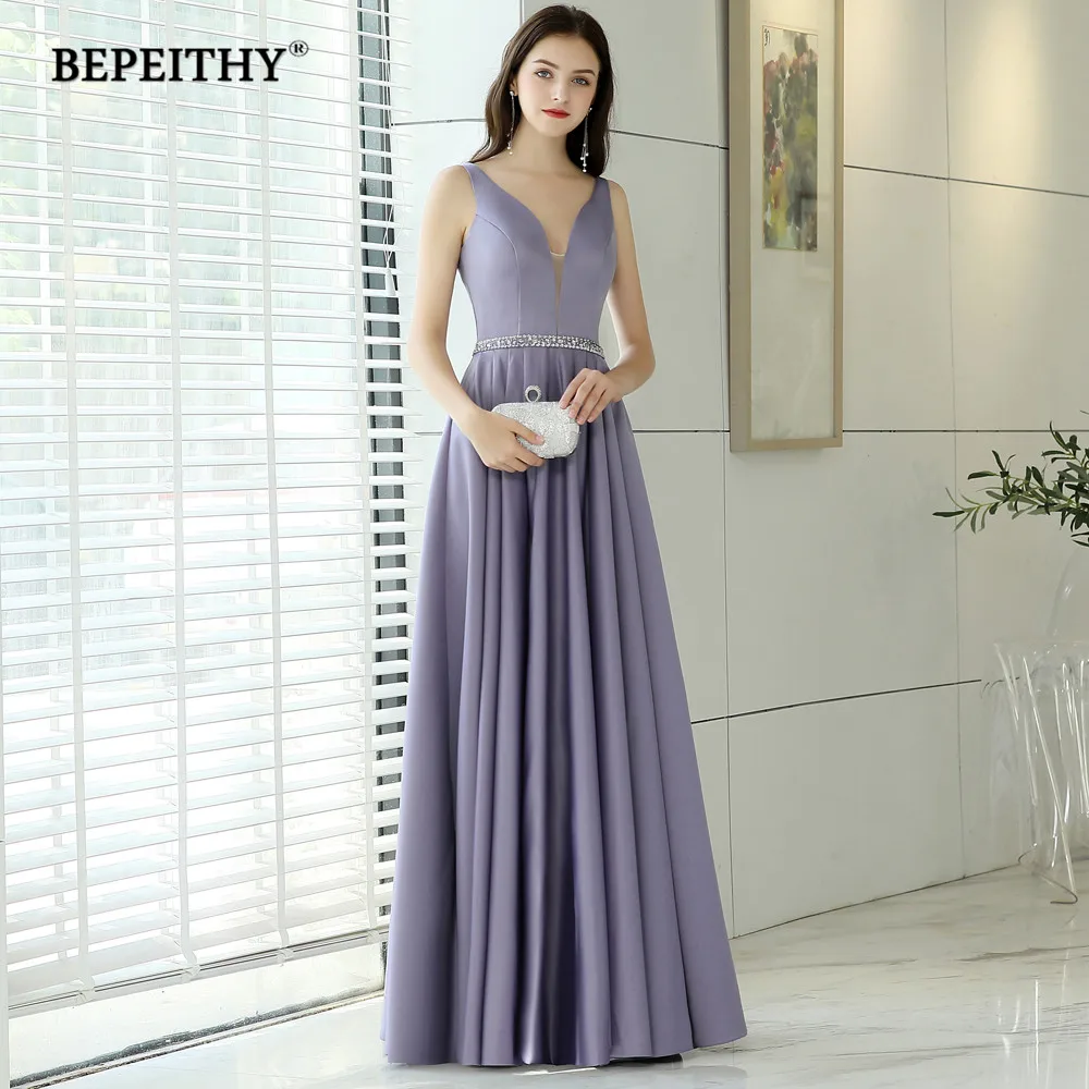 

BEPEITHY Simple V Neck Party Dresses Elegant Beads Belt Vestidos De Fiesta Elegantes Para Mujer 2023 A-line Stylish Prom Dress