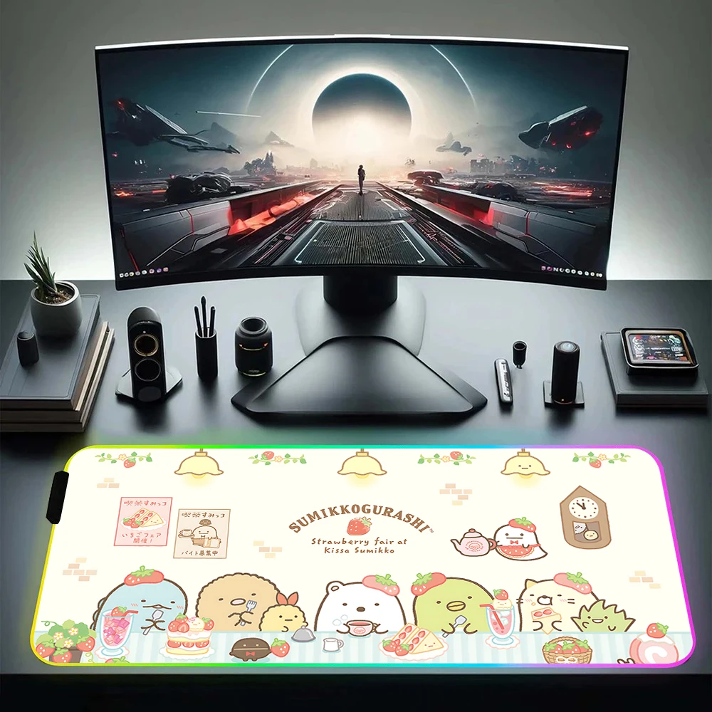 

Cartoon Cute Sumikkos-gurashis RGB Pc Gamer Keyboard Mouse Pad Mousepad LED Glowing Mouse Mats Rubber Gaming Computer Mausepad