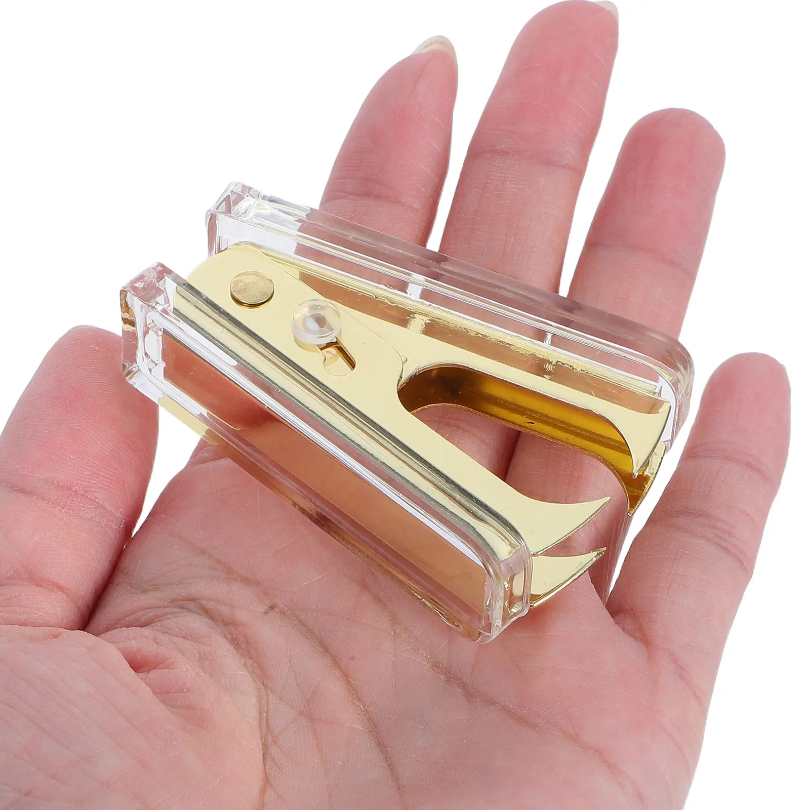 

3Pcs Transparent Acrylic Staple Remover Gold Trim Compact Portable Staple Removal Tool Labor Saving Efficient Office Supply