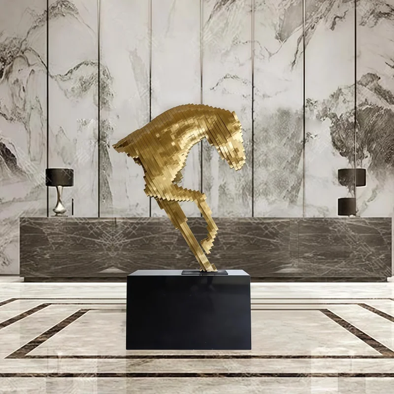 Custom stainless steel geometry horse interior villa company office hotel shopping mall large sculpture ornaments