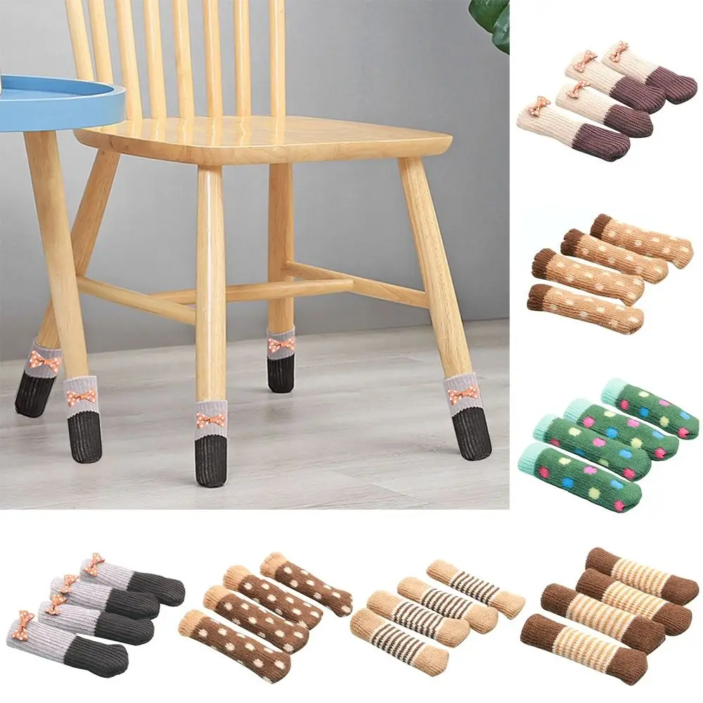 4 Buah Kaus Kaki Furnitur Elastis Baru Anti Selip Penutup Kaki Kursi Tebal Kaus Kaki Rajutan Tahan Aus Anti Gores Rumah