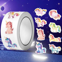 500Pcs/Roll Heterotypic Unicorn Pegasus Stickers 2.5cm/1.0'' Interactive Communication Game Learning Rewards, Adorn Gifts