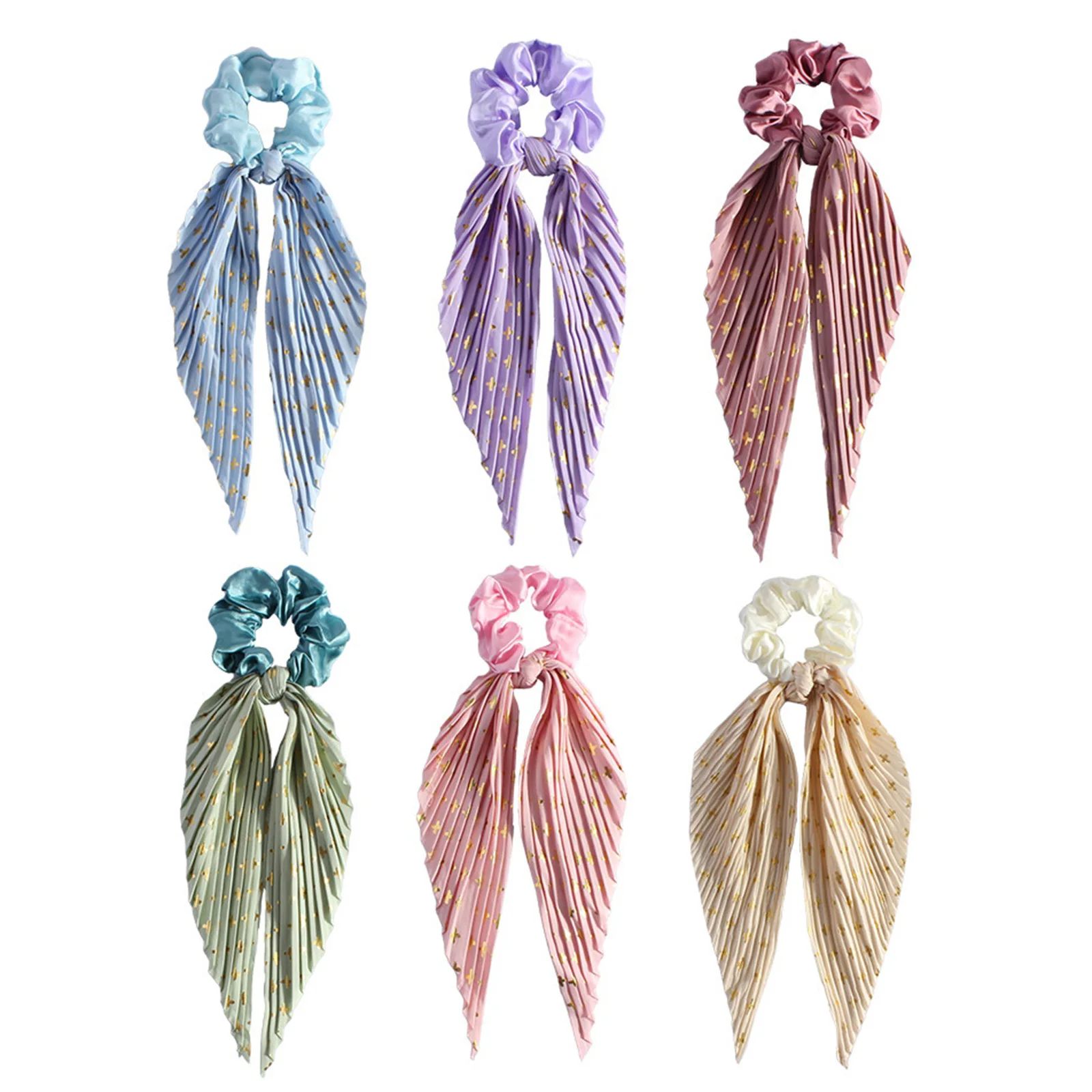 3 قطع من أغطية الرأس ذات القوس المطوي العتيق مع طباعة نجوم ذهبية 3 ألوان ربطة شعر على شكل ذيل حصان للنساء والفتيات #5