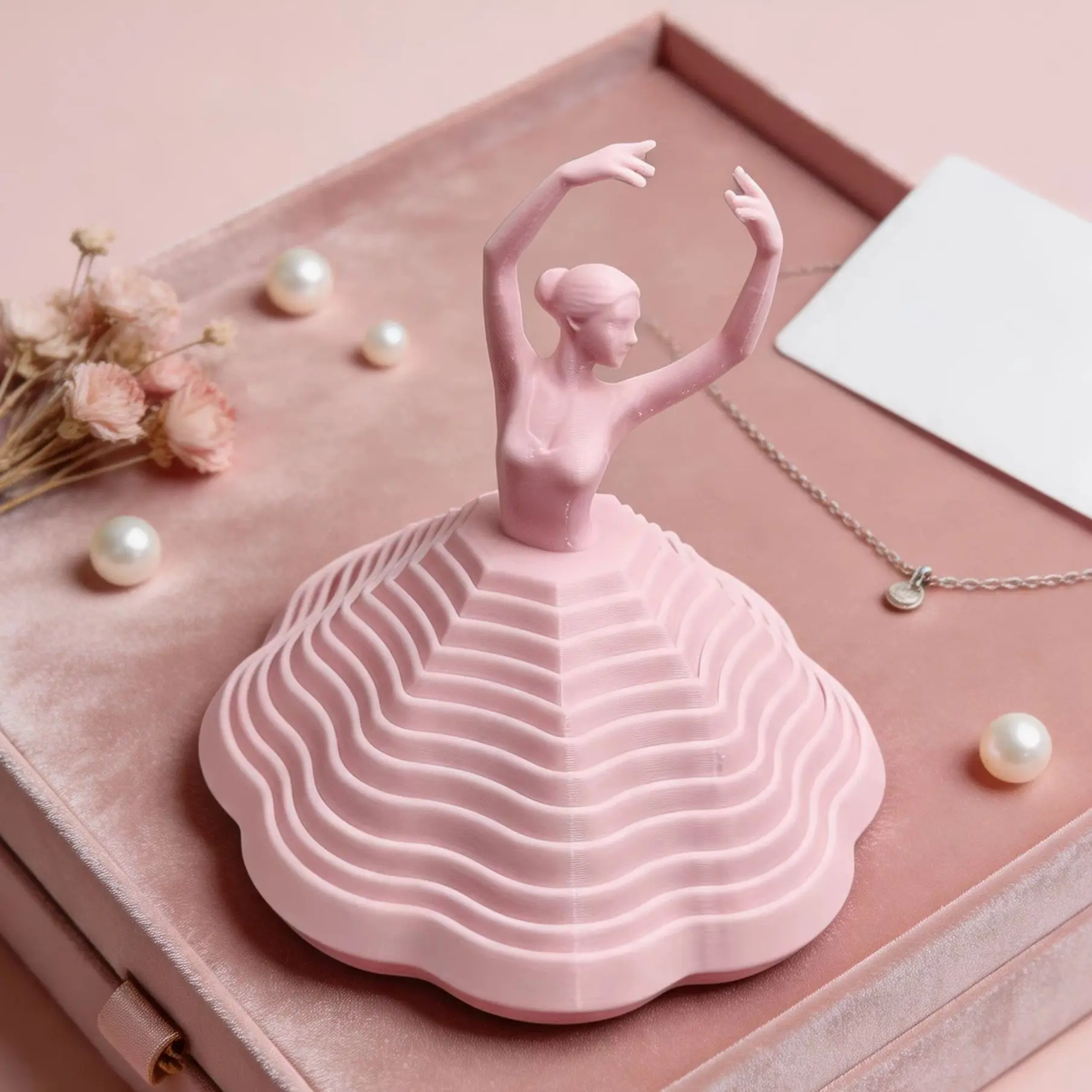 Interactive 3D Printed Ballet Dancer Bookends with Rotating Wave Base Artistic Decorations