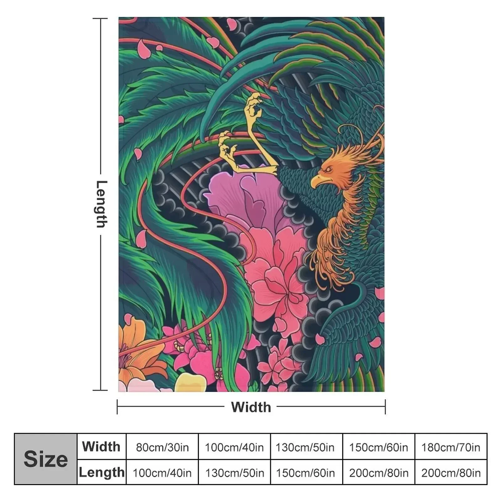 Japanese Motive Design, The Grand Phoenix Throw Blanket Large Luxury Designer Cute Bed linens Flannel Furry Blankets