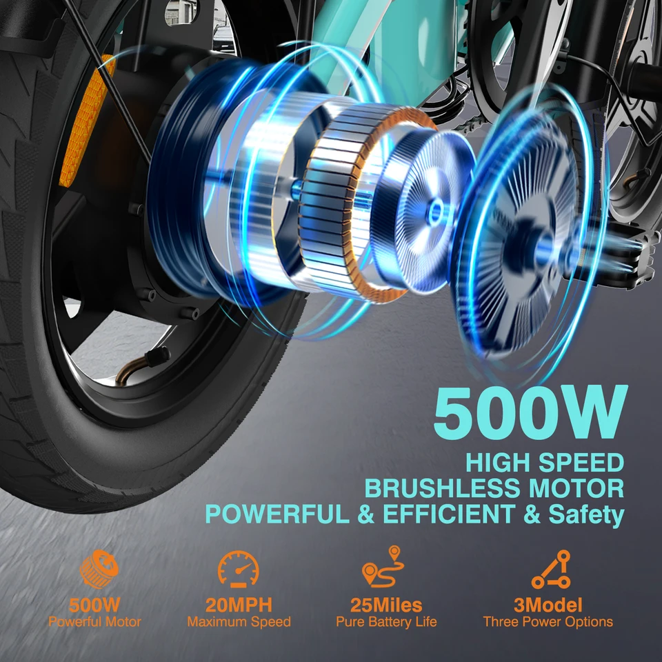 14' Foldable Electric Bicycle for Adult, Peak 500W Motor with 36V 10.4Ah Removable Battery EBike Dual Disc Brake Bodywel T16pro image 6