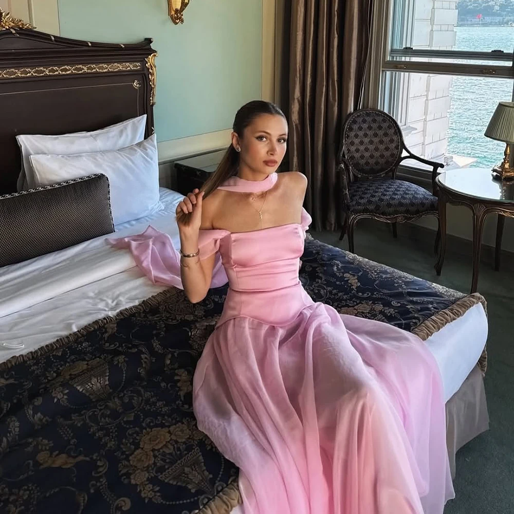 Alinovia Elegant Pink Off-Shoulder Chiffon Evening Dress Long Gown for Women 2025 Formal Prom Wedding Bridesmaid Customized