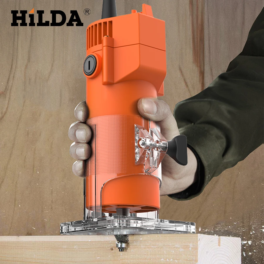 HILDA Electric Trimmer Wood Milling Engraving Slotting Trimming Machine Hand Carving Machine Wood Router Woodworking