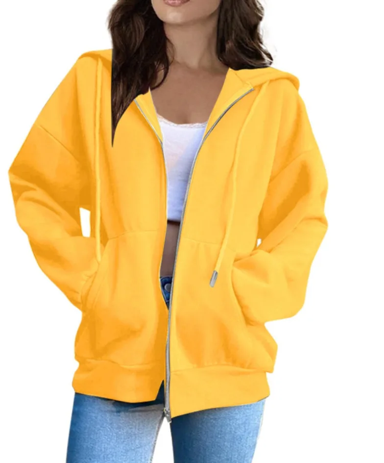 Women's Zipper Hoodie New Sweatshirt Casual Zipper Style Top Women Hooded Jacket Sweatshirt Casual Drawstring Hoodie With Pocket