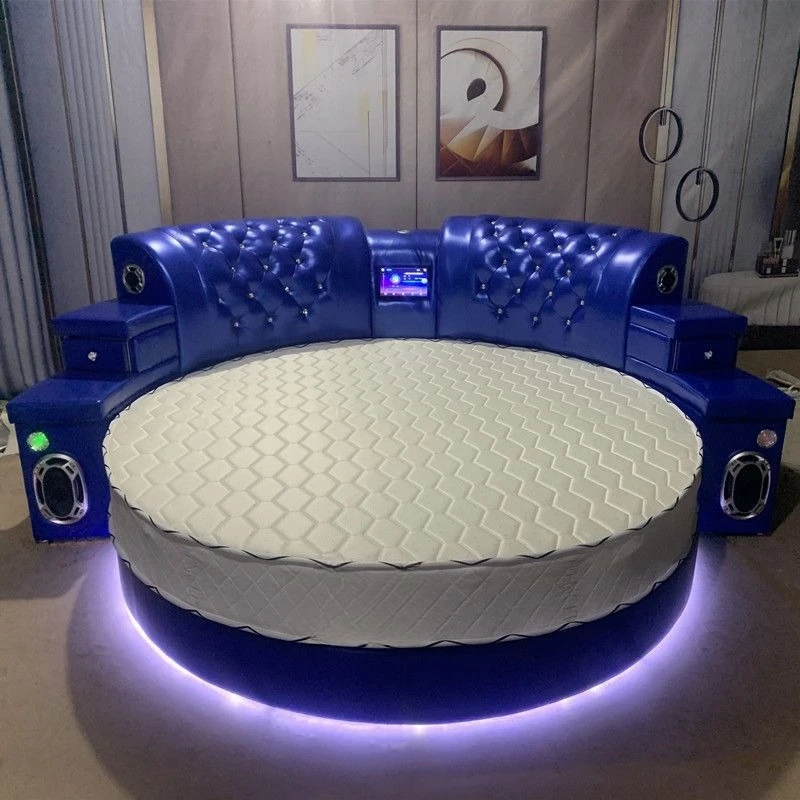 

Household double bed large round bed multi-function projector wedding