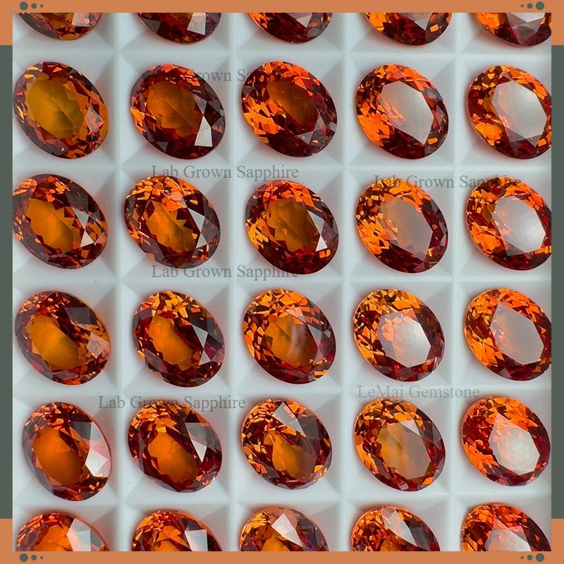 Laborgezüchteter Saphir in Orange, oval geschliffen, loser Edelstein – Detail 7