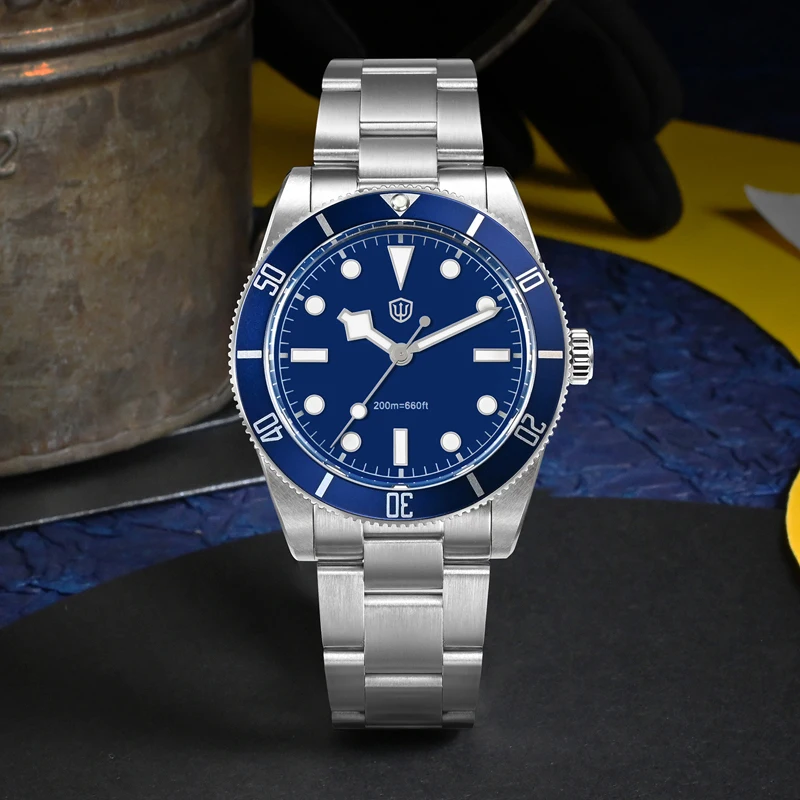 남성용 워치다이브 시계, WD7922, VH31 스윕 세컨즈 쿼츠 무브먼트 시계, 사파이어 발광 200m 방수 손목시계, 37mm