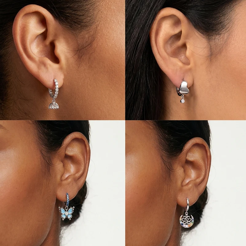 925 Sterling Silber Bunte Creolen Ohrringe mit Erdbeere, Libelle, Sonnenblume, Krabbe, Mantarochen und Lebensbaum als Geburtstagsgeschenk für Frauen – Detail 4