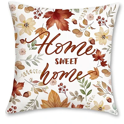 Cushion cover autumn 45 x 45 cm autumn leaf squirrel pumpkin short plush decoration pillowcase living room home decoration