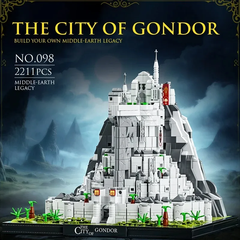 2211 pçs anéis de filme minas cidade branca tirith blocos de construção vista rua castelo arquitetura modular modelo quebra-cabeça brinquedos presentes do miúdo