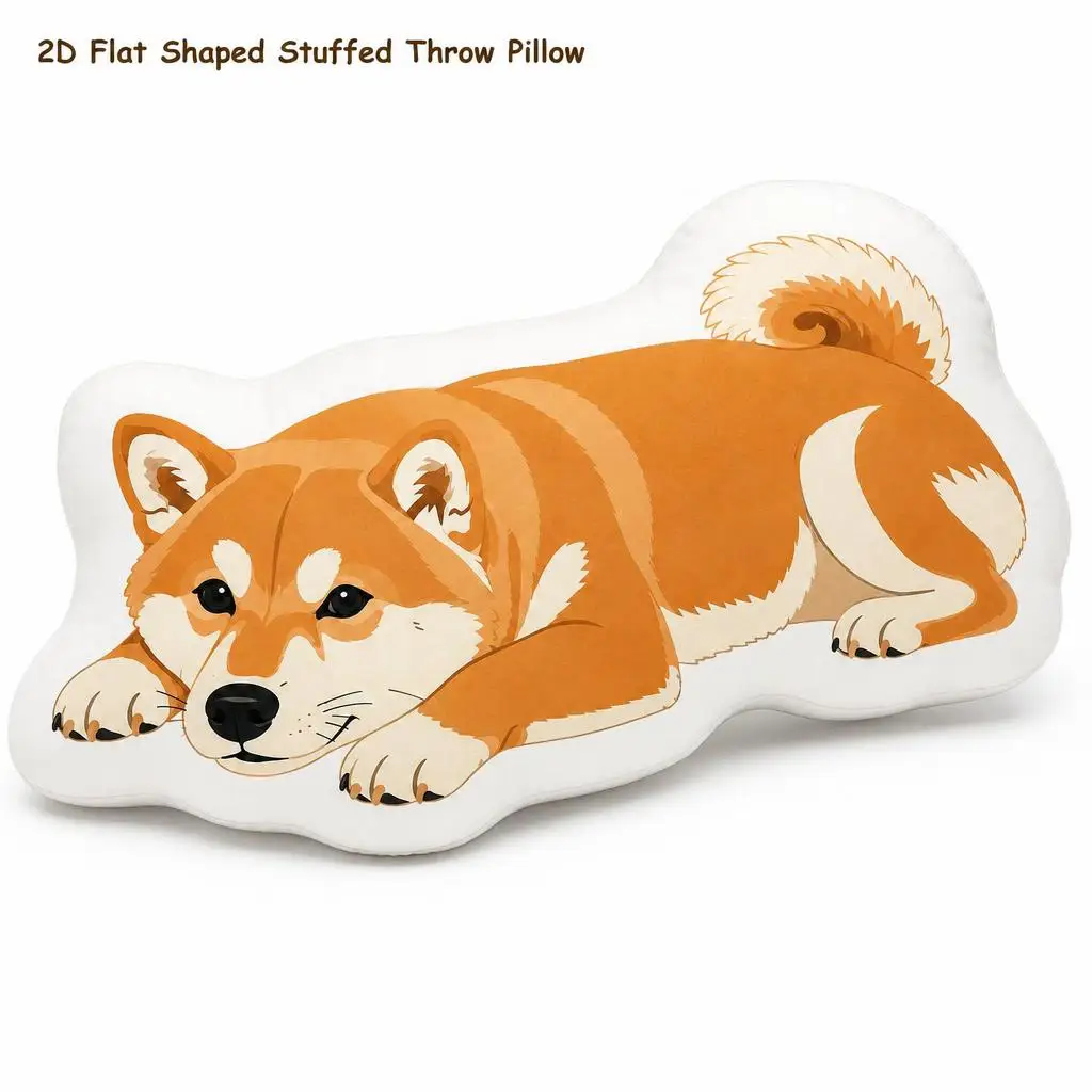 Lying Shiba Dog, Cute Orange Pet Dog Lovers Plush Pillow Cushion Irregular Stuffed Throw Pillow Home Decor Gift Sofa Bed Home