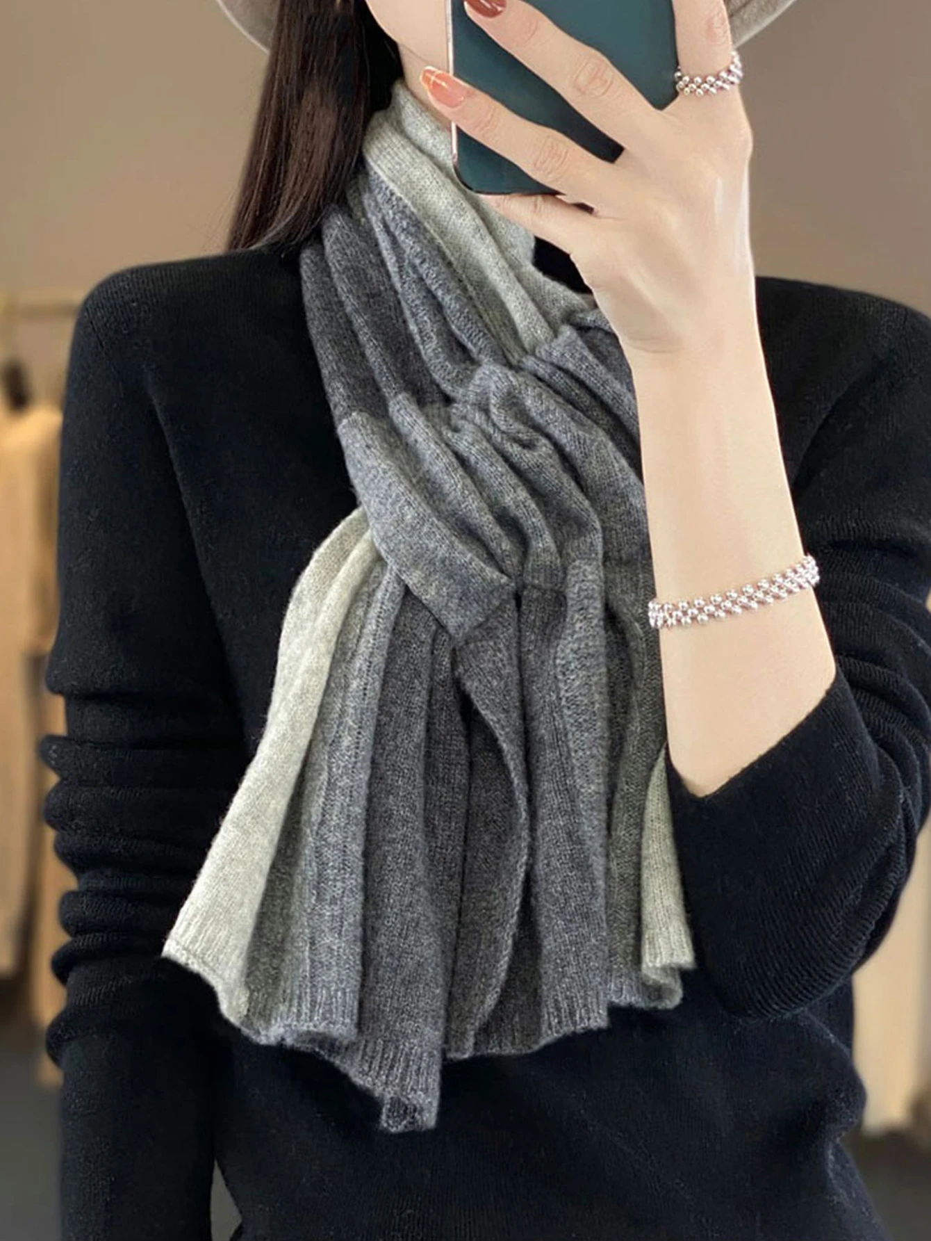 100% Merino Wool Knitted Cross Scarf Thickened Patchwork Color Warm Soft Neckerchief Windproof Korea Fashion Scarves Wraps