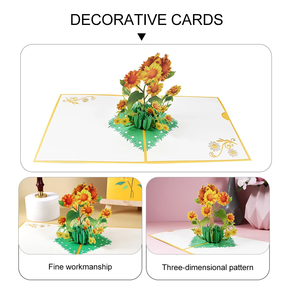 3 D 3d Greeting Card Premium Cards Novel Sunflower Delicate Colorful Holiday Blessing Birthday Paper Jam Xmas for