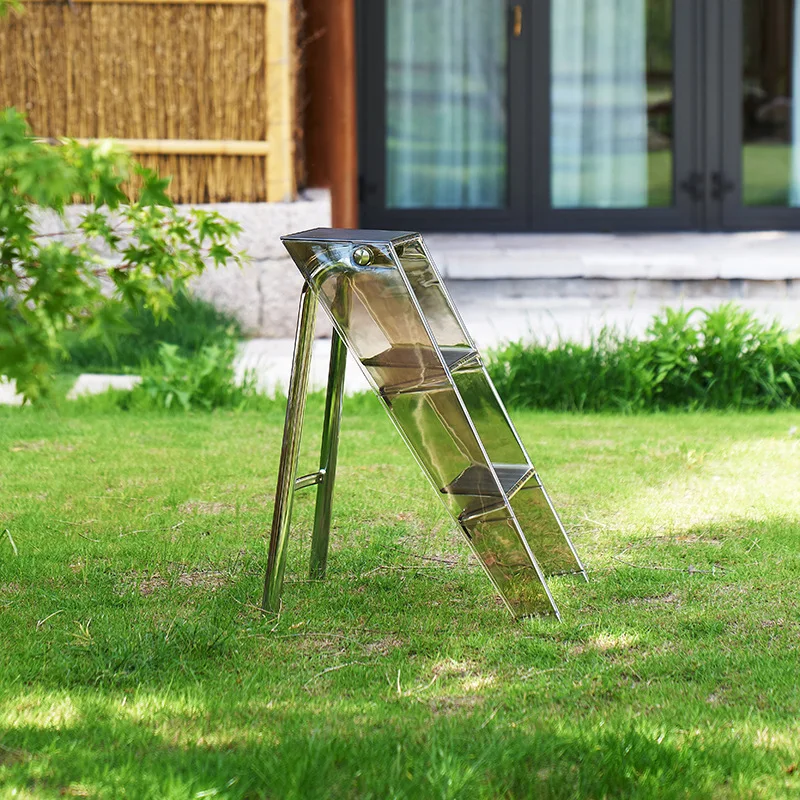 Creative Acrylic Transparent Plastic Stepladder Folding Indoor Thickened Herringbone  Storage Three-step Ladder Orange image 4