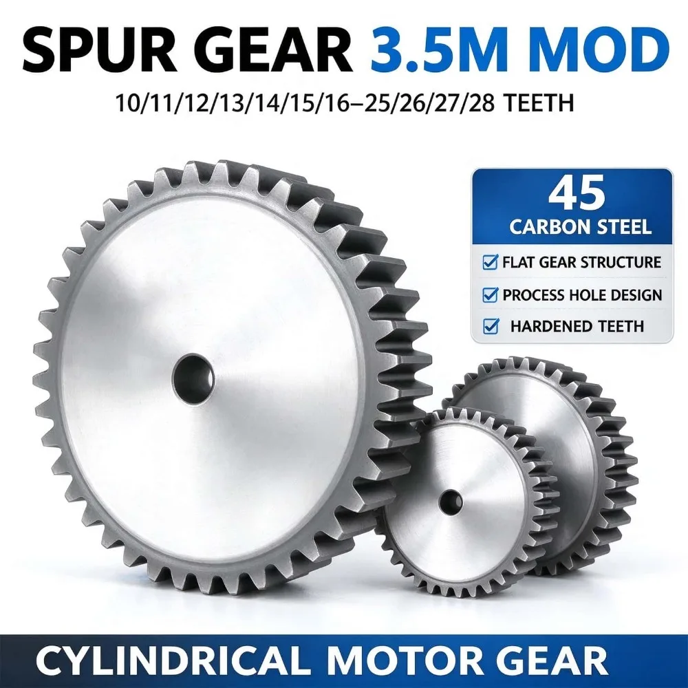 Cylindrical Spur Gear 3.5M 10/11/12/13/14/15/16~28 Teeth Flat Type 45 Steel Quenching Process Hole Motor Transmission Gear