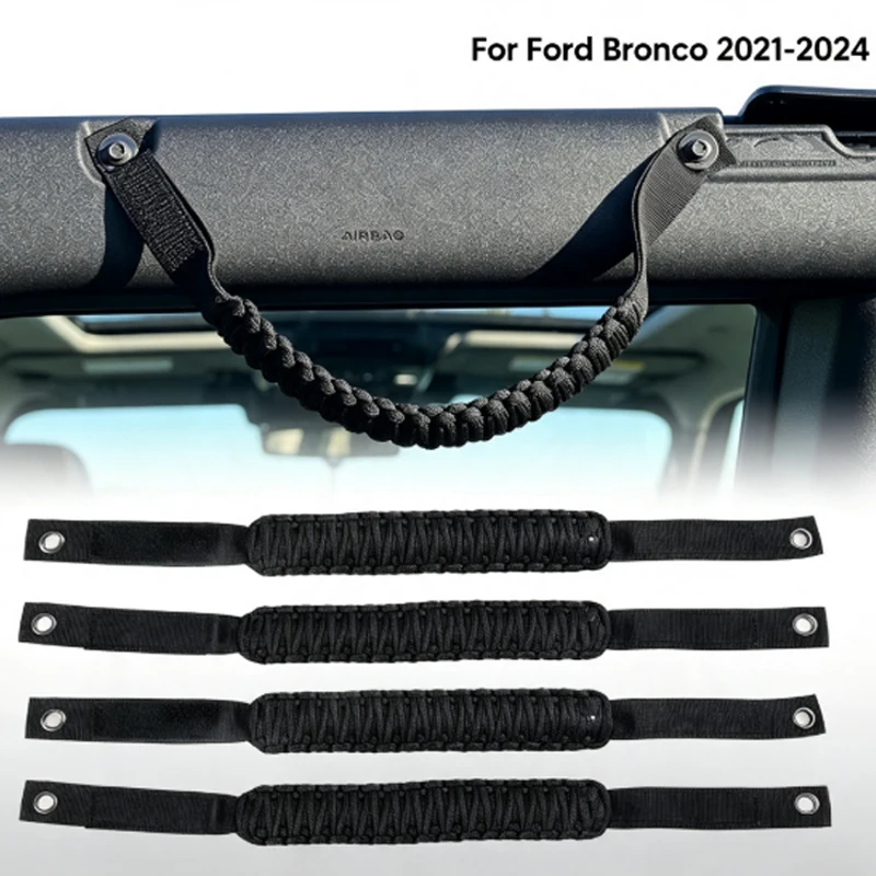 Hand Woven Paracord Roll Bar Grab Handles Nylon Anti‑Tear Roof Grip Handle for Ford Bronco Jeep Wrangler Automobile Parts