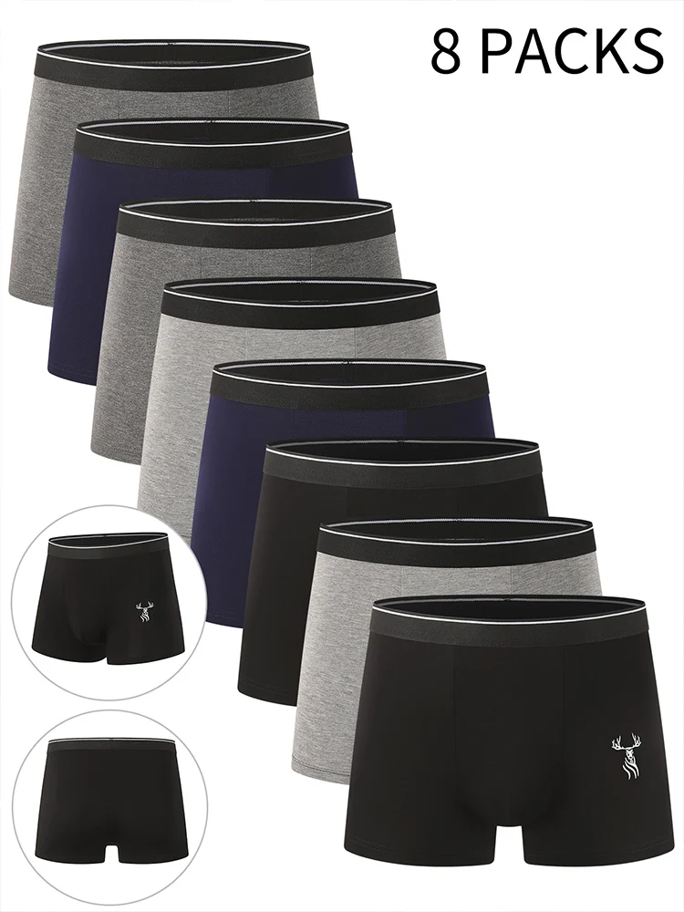 8-delige set heren ondergoed van bamboevezels, modieus bedrukt, comfortabel, plus size boxershorts, sport- en fitnessondergoed. - afbeelding 2