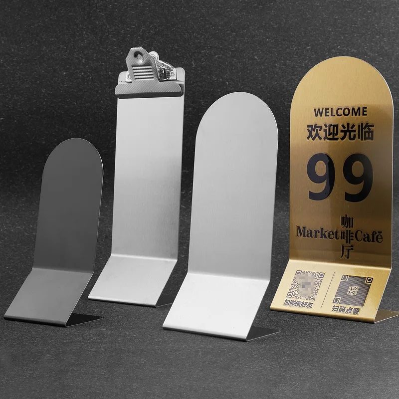 Stainless Steel Table Stand Fingerprint-Resistant Display Sign Tabletop Menu Marker for Restaurants Table Top Number Holder