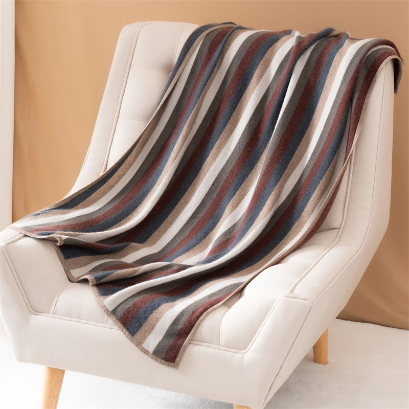 Autumn Winter 100% Cashmere Scarf Large Shawl Fashion Knitted Striped Large Cover Carpet Men's Women's Versatile Napping Blanket