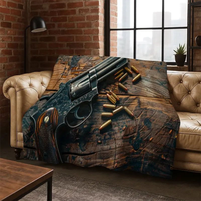 Gun Pistol Ammunition Bullet Cartridge Flannel Blanket Soft Warm Throw Blanket for Bedroom Living Room Bed Travel Camping Picnic