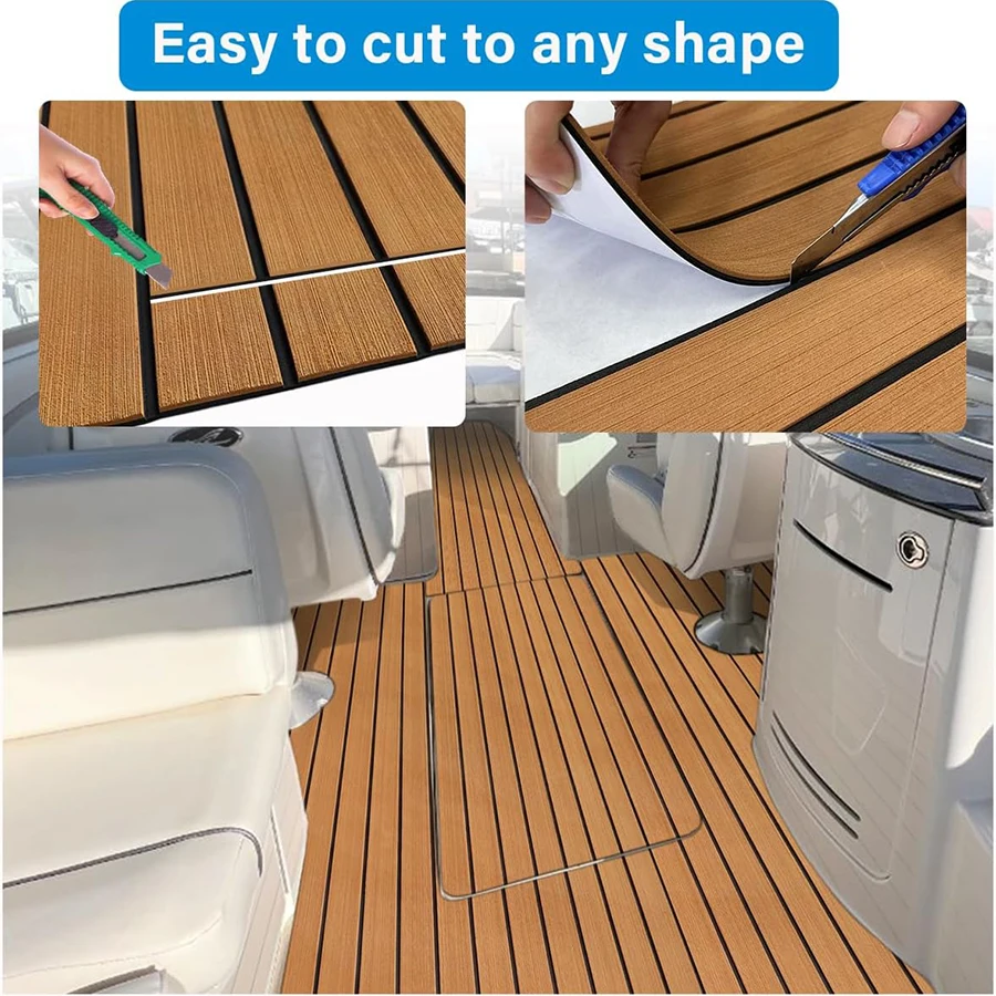 240*45CM EVA Foam Decking Faux Teak Karpet Laut Anti-Selip Perekat Mandiri Gulungan Lembaran untuk Kapal Motor Pontoon Yacht Jon Boat RV