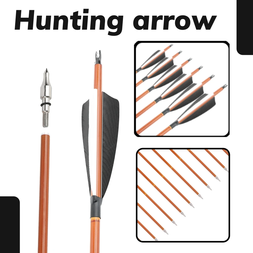 

6/12pcs Spine 500 Carbon Arrow 31.5 Inch Arrow Black Arrow Nock Turkey Feather ID 6.2mm OD 7.8mm Archery Shooting Hunting Target