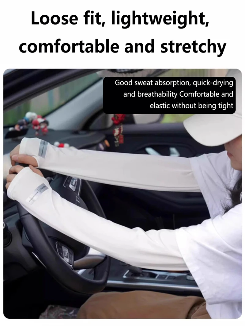UV Solar Arm Sleeves Men Cycling Mask Long Sleeve Ice Silk Driving Arm Cover Sun-protective Summer Women Anti-Sunburn Cool Muff view 5