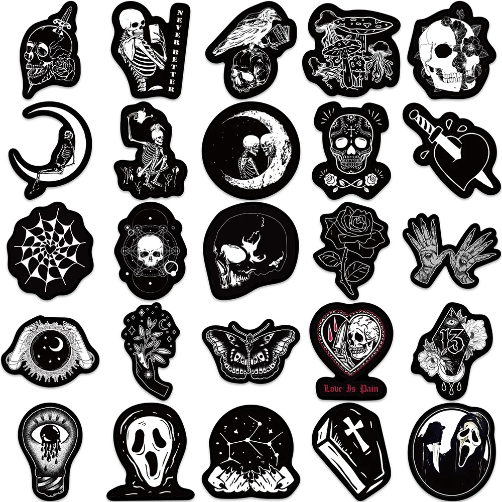 10/30/50PCS Horror Dark Gothic Black White Stickers Decal Decoration Suitcase Scrapbook Phone Laptop Stationery Cool Kid Sticker