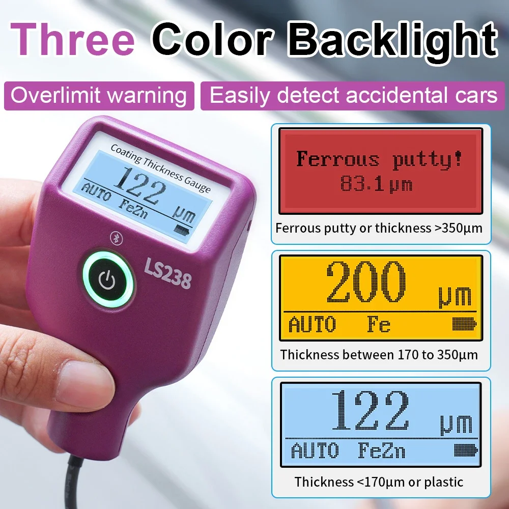 LS238 مقياس سمك الطلاء الرقمي 0.0-3500μm Fe/Al طلاء السيارات أداة قياس السمك مسبار صغير عالي الدقة