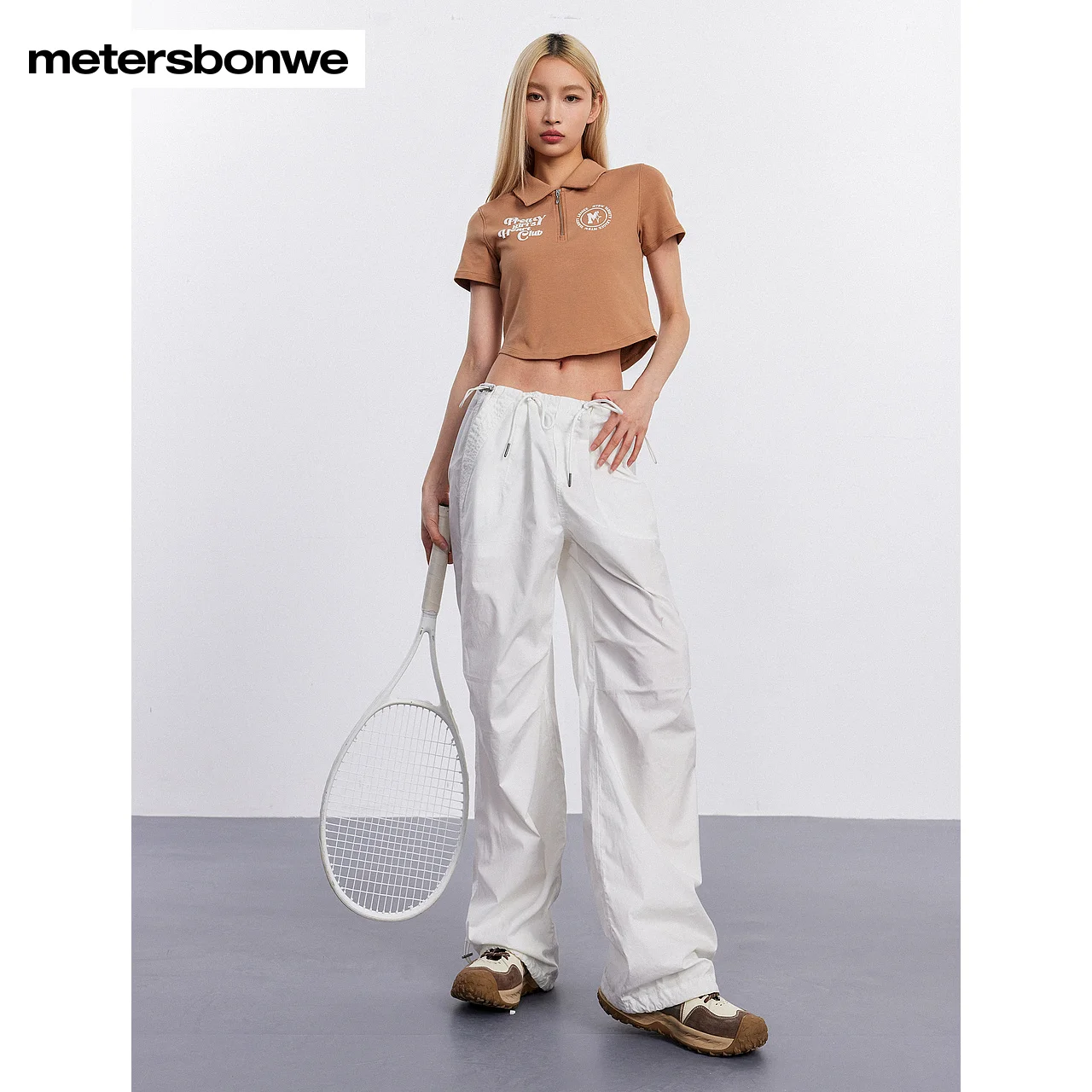 Metersbonwe-Women's Drawstring Loose Parachute Pants 100% Cotton Solid Color Woven Trousers Casual Simple New Summer