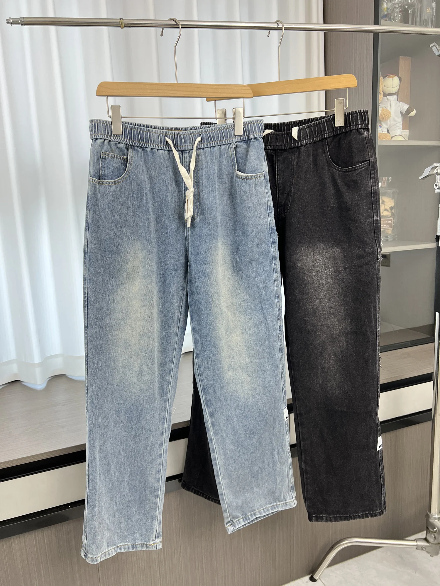 

Мужские джинсы в японском ретро-стиле, повседневные, прямого кроя, для весеннего сезона, с эффектом потертости, длинные брюки с высокой талией, из других материалов