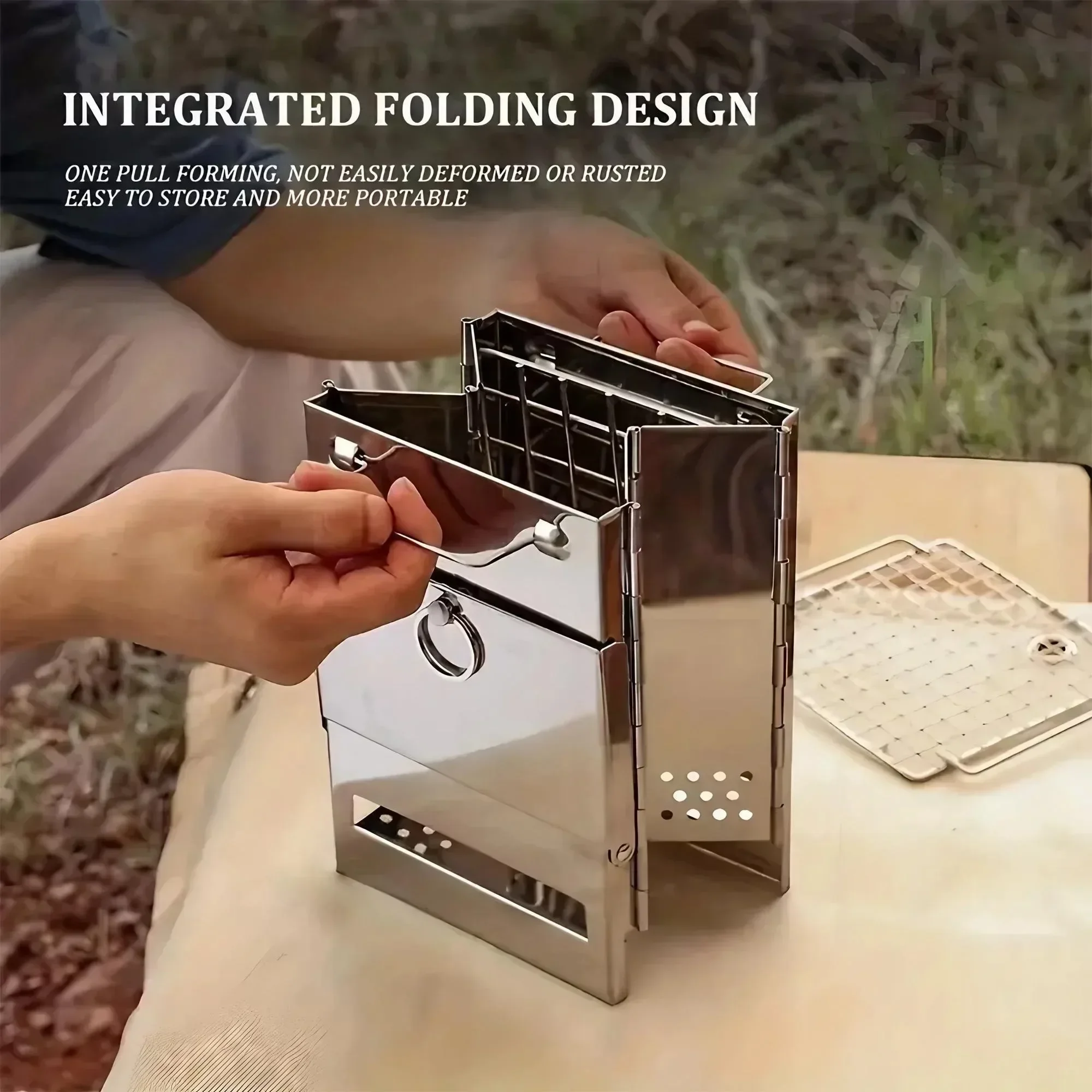 Camping Stove Portable Grill Folding Wood Stove 304 Stainless Steel Outdoor Cooking Backpacking Stove Picnic Grill Compact