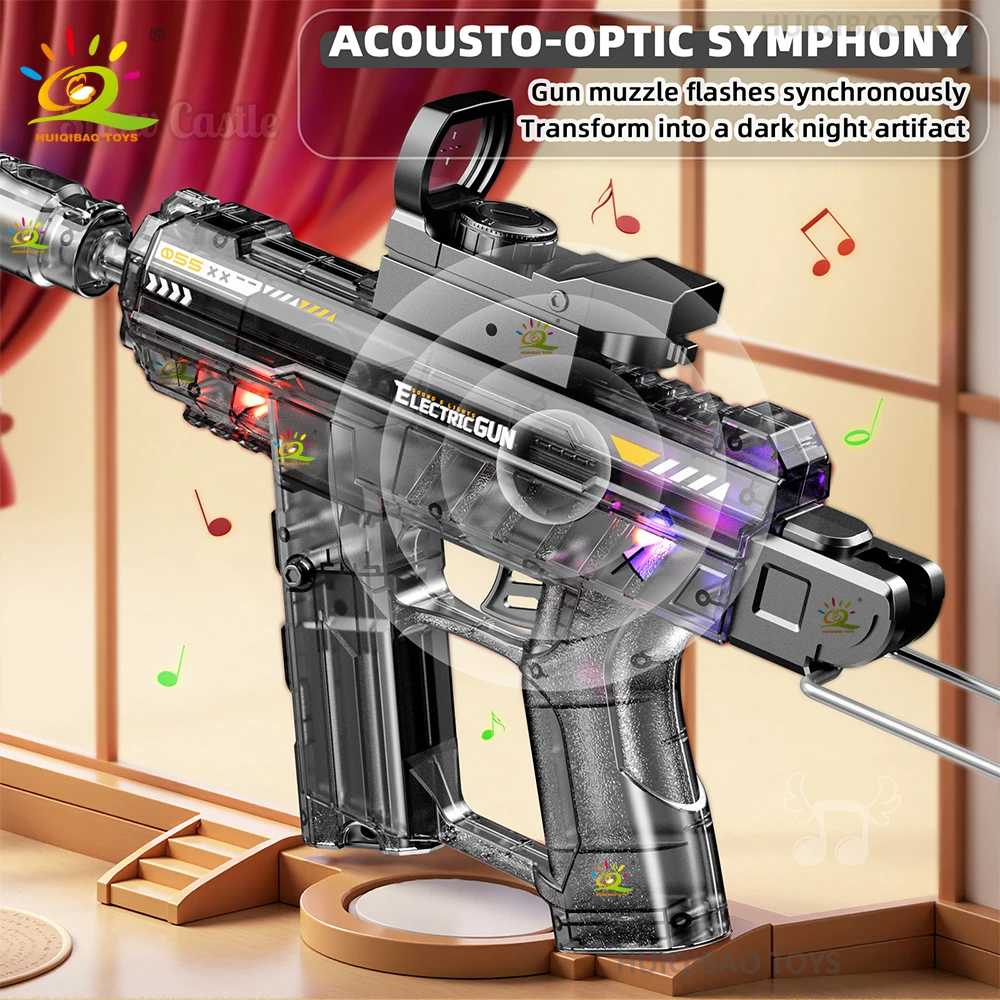 HUIQIBAO UZI Elektryczny pistolet maszynowy z diodami LED, automatyczny pistolet wystrzeliwujący dym, zabawka z czujnikiem automatycznym, pistolet z diodami, prezent dla dorosłych