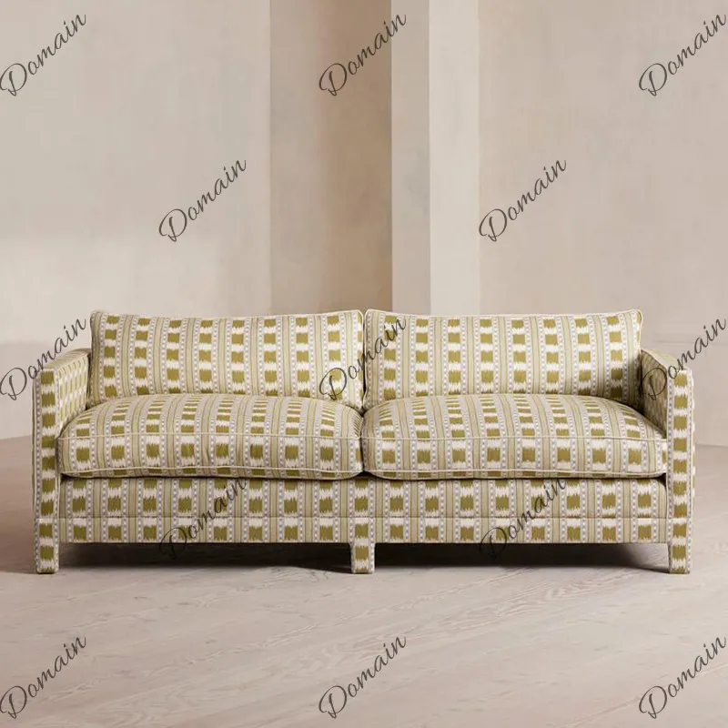 French art style three-person sofa villa home straight row large sofa American living room casual color fabric sofa