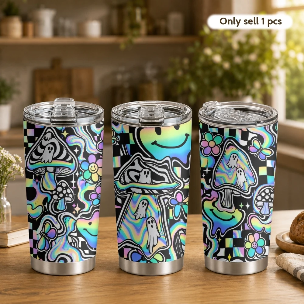 Colorful Art Smiley Face Vacuum Flasks 20oz Coffee Tumbler with 2 Lids & Straw Stainless Steel Vacuum Insulated Mug