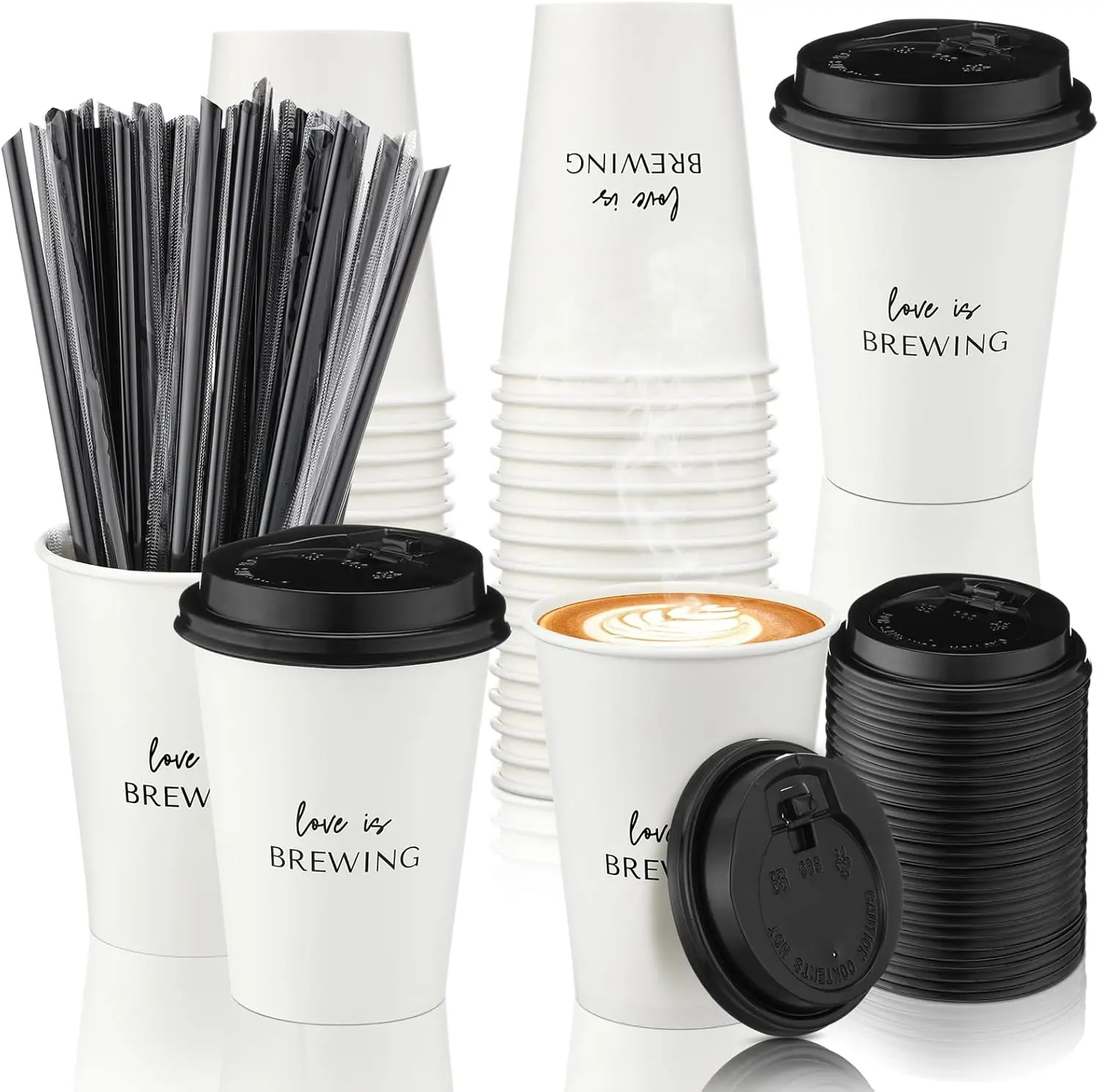 

100 Pcs Wedding Cups Bulk 12 oz Love Is Brewing Bridal Shower Wedding Reception Drinking Cups with