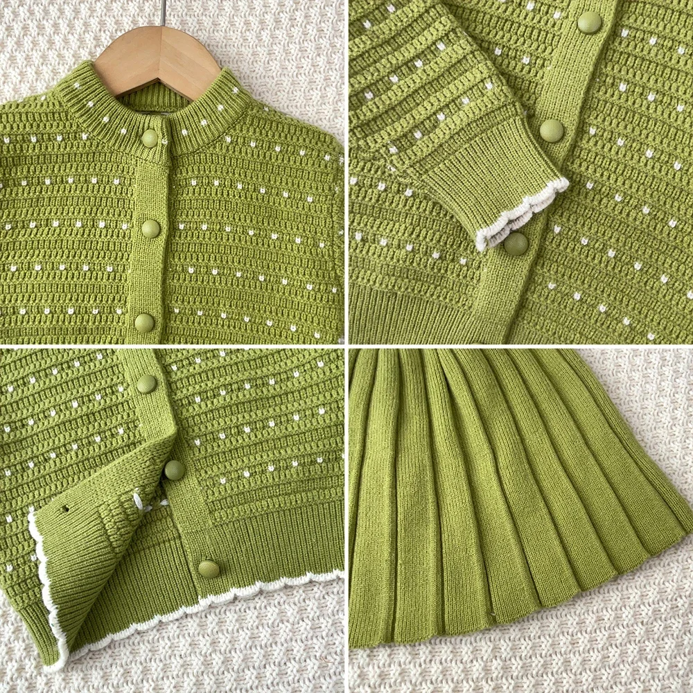 Herbst- und Winterkleidung für Mädchen: Langärmeliger Strickpullover, Strickjacke + Plissierter Kurzrock, Süße und Niedliche Prinzessinnenkleidung für Kinder – Detail 11