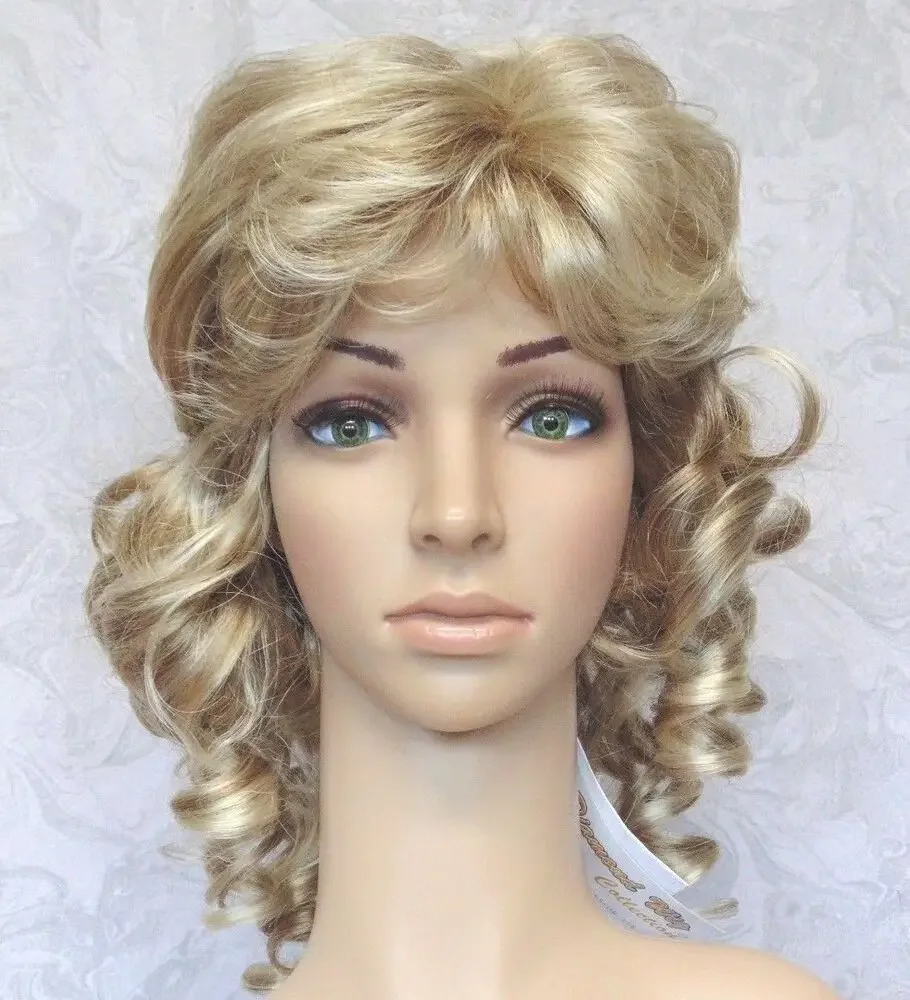 

Medium Soft Silky Curly Blonde Full Synthetic Wig