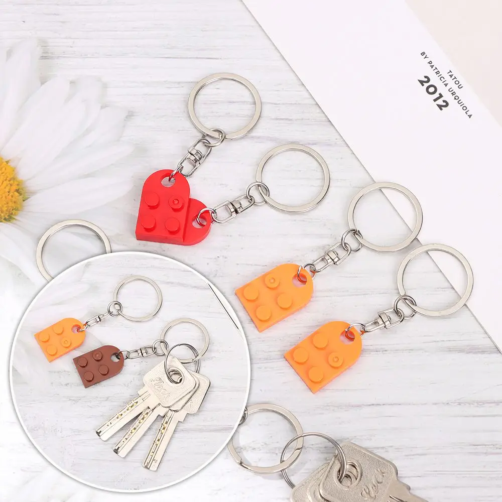 2PCS Love Heart Couples Friendship Separable Heart Pendant Building Block  Key Ring Key Buckle