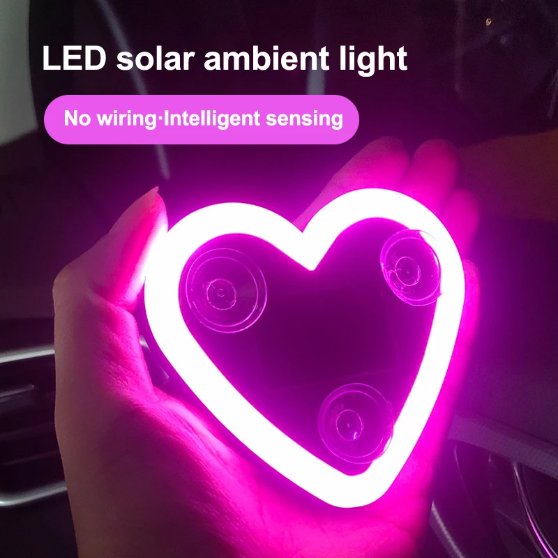 سيارة LED نافذة الديكور القلب ضوء النيون شفط كأس ثابت مضيئة القلب الشمسية المحيطة ضوء النيون أضواء السيارة اكسسوارات 1 قطعة